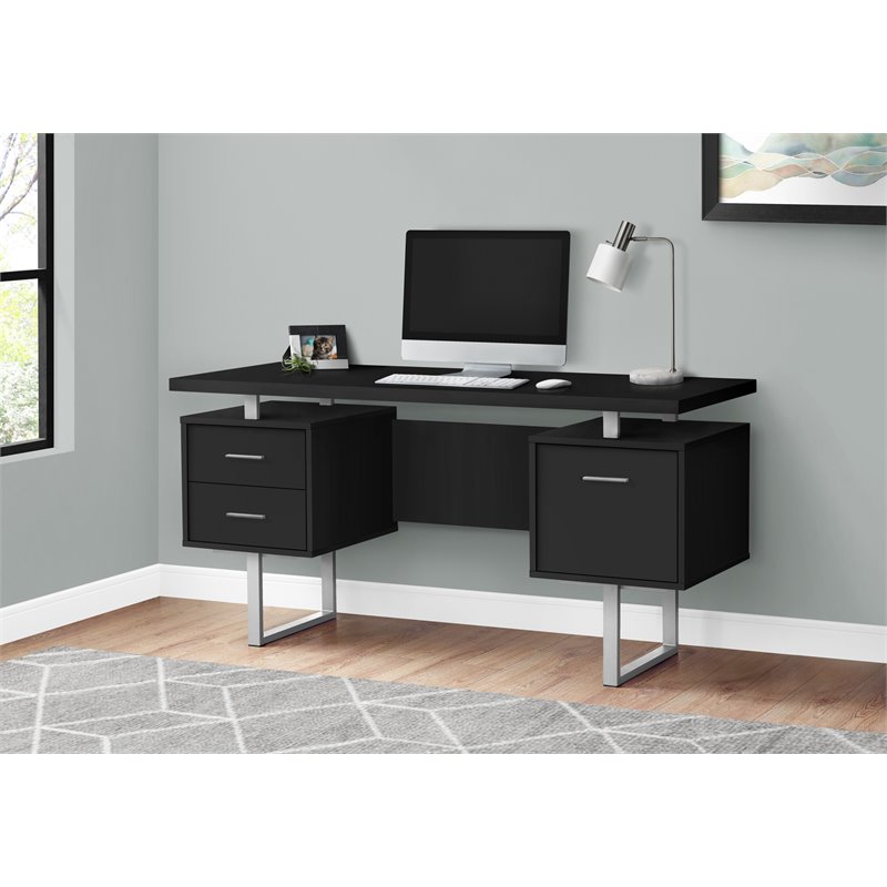 Urbanpro Modern Revesible Wooden Floating Computer Desk in Black and Silver