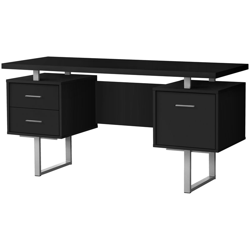 Urbanpro Modern Revesible Wooden Floating Computer Desk in Black and Silver