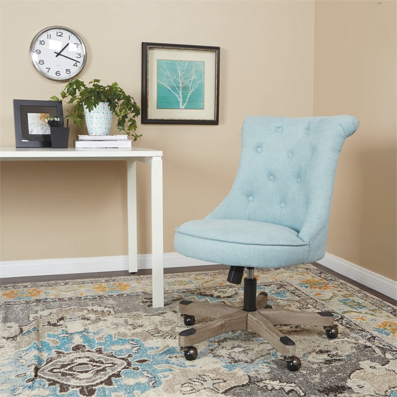 Urbanpro Tufted Office Chair in Mint Blue Fabric with Grey Wood Base