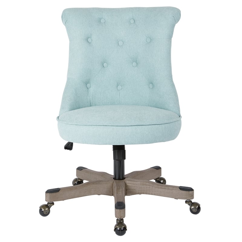 Urbanpro Tufted Office Chair in Mint Blue Fabric with Grey Wood Base