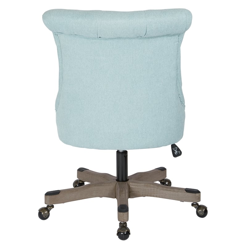 Urbanpro Tufted Office Chair in Mint Blue Fabric with Grey Wood Base