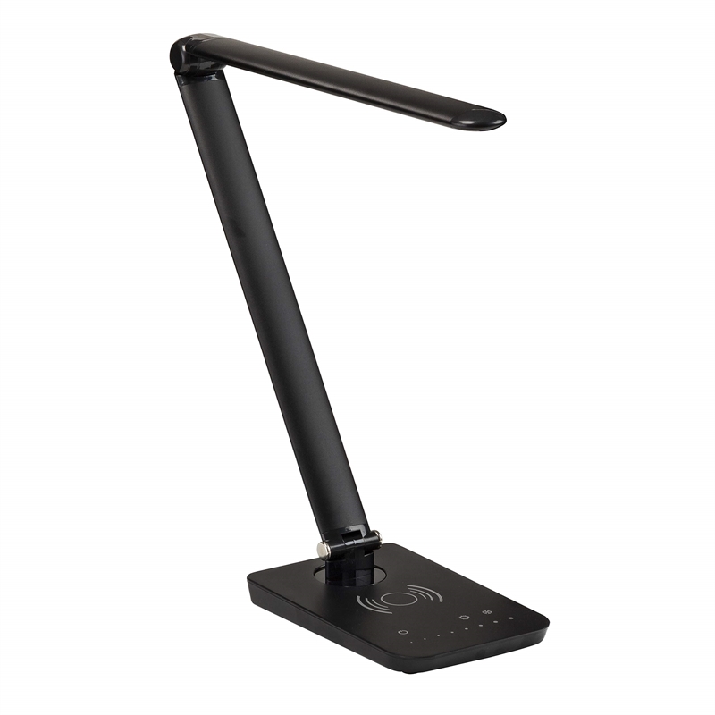 UrbanPro Modern LED Lamp with Wireless Charging Pad & USB Port in Black