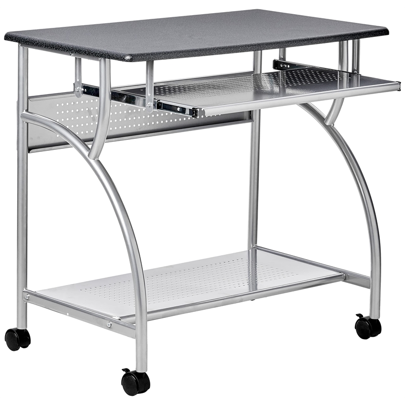 UrbanPro Transitional Mobile Metal Computer Cart in Black Anthracite