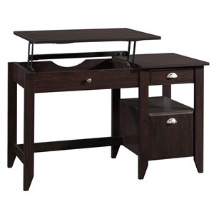 urbanpro traditional sit and stand lift top desk in jamocha wood