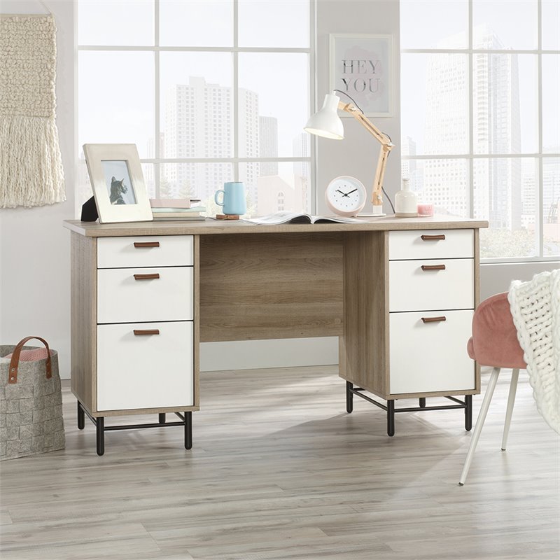 UrbanPro Traditional Executive Desk in Sky Oak and White