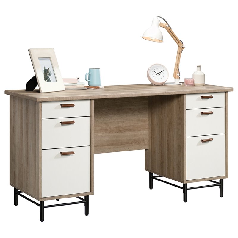 UrbanPro Traditional Executive Desk in Sky Oak and White