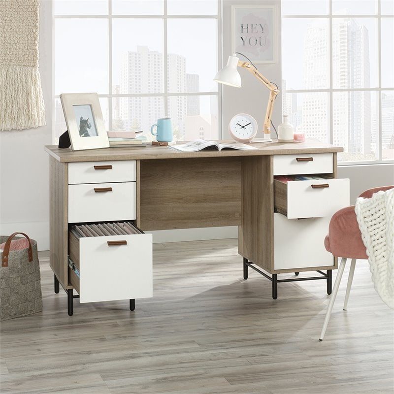 UrbanPro Traditional Executive Desk in Sky Oak and White