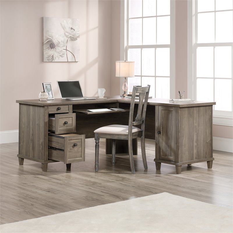 UrbanPro L-shaped Contemporary Engineered Wood Computer Desk in Emery Oak