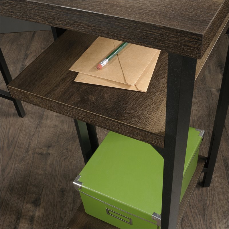 UrbanPro Mid-Century Wood and Metal L-Shape Desk in Smoked Oak