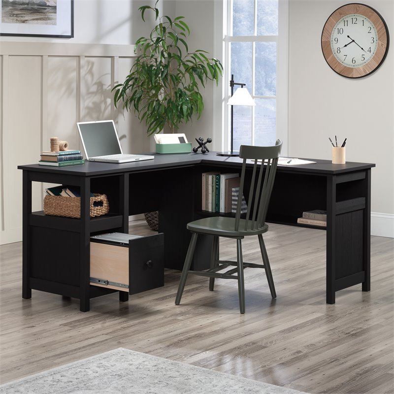 UrbanPro L-shaped Traditional Engineered Wood Computer Desk in Raven Oak