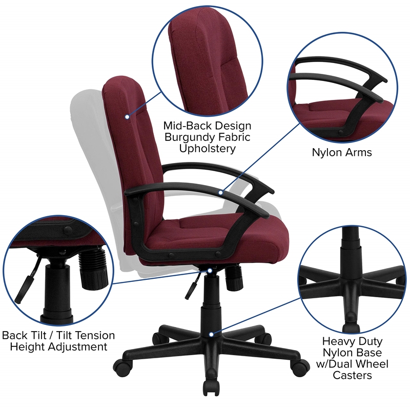 UrbanPro Mid Back Office Chair with Nylon Arms in Burgundy
