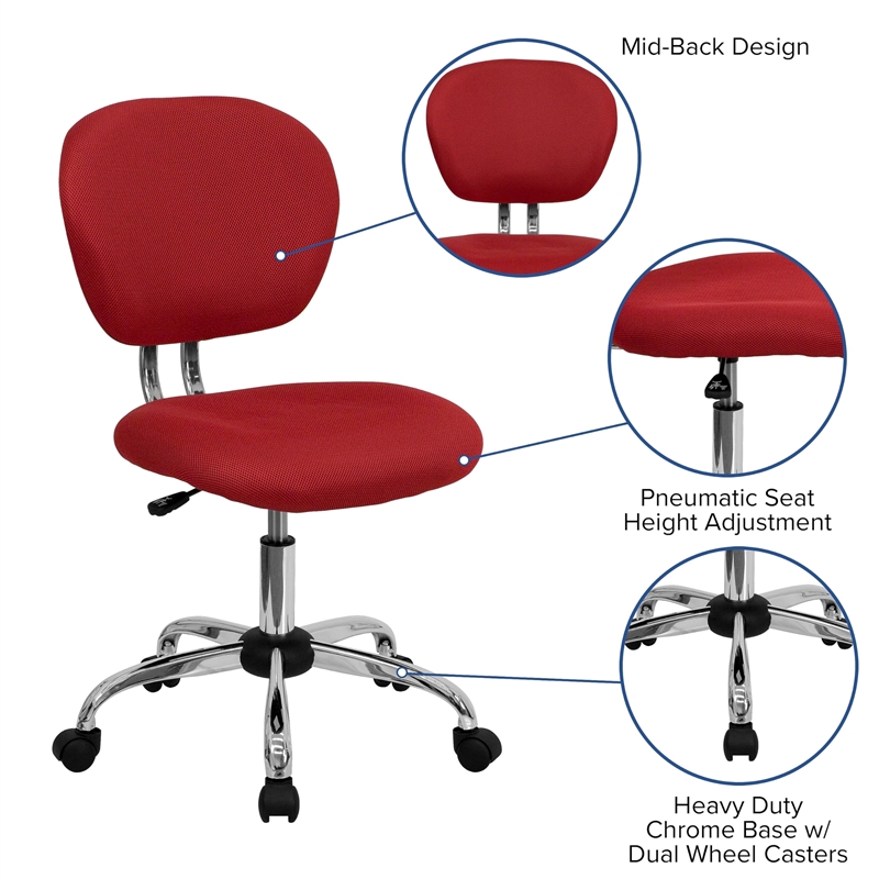 UrbanPro Modern Mesh Fabric Mid-Back Office Swivel Chair in Red