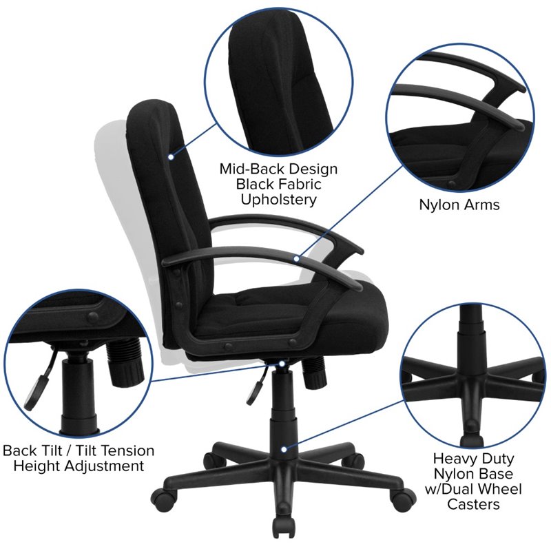 UrbanPro Mid Back Office Chair with Nylon Arms in Black
