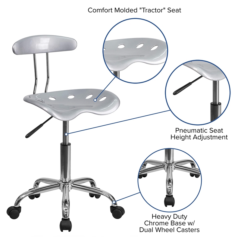 UrbanPro Computer Office Swivel Chair Seat in Silver and Chrome