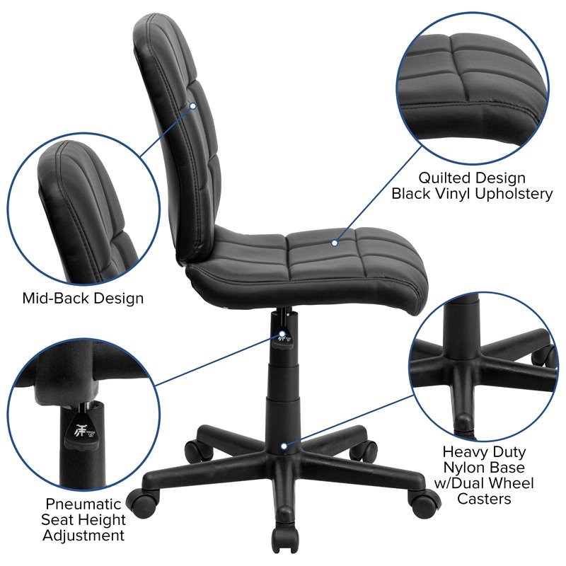 UrbanPro Modern Vinyl Quilted Mid Back Office Swivel Chair in Black