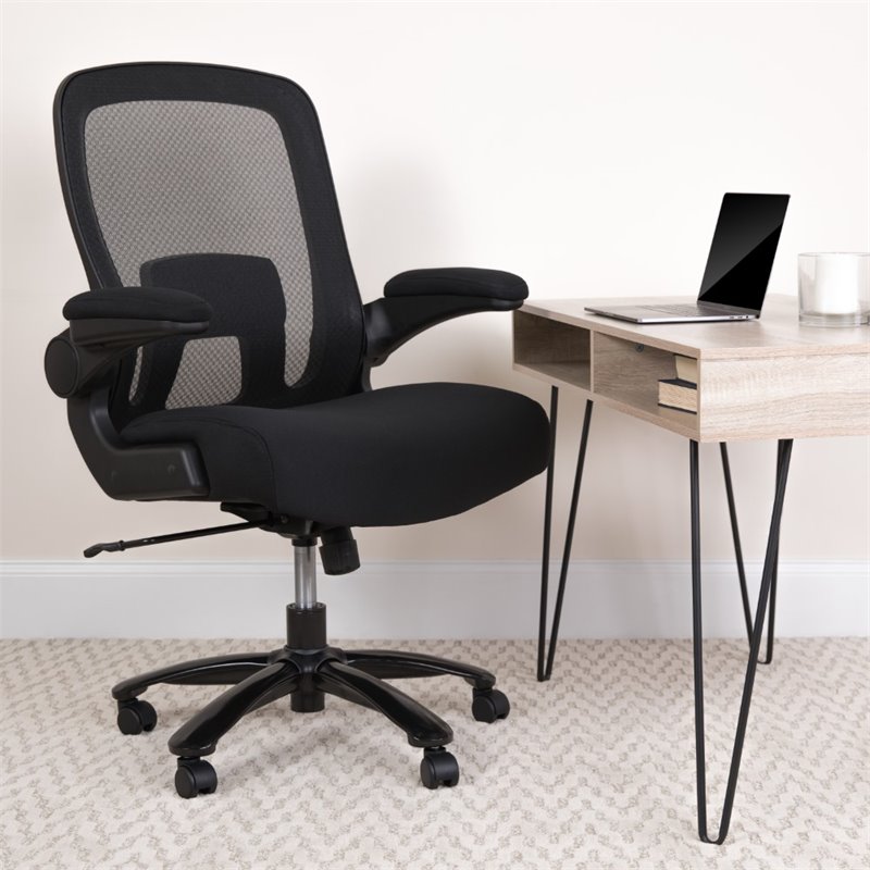 UrbanPro Modern Big and Tall Fabric Upholstered Office Swivel Chair in Black