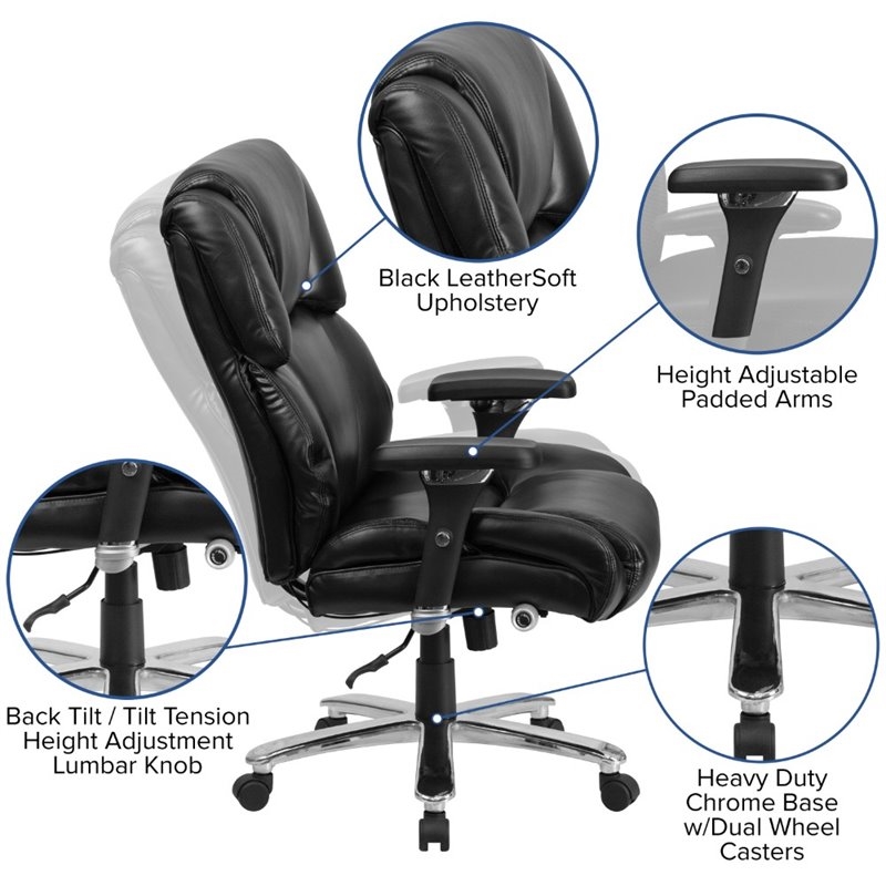 UrbanPro Contemporary Faux Leather Big and Tall Swivel Office Chair in Black