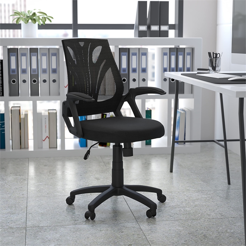 UrbanPro Contemporary Mid-Back Office Swivel Chair In Black Mesh