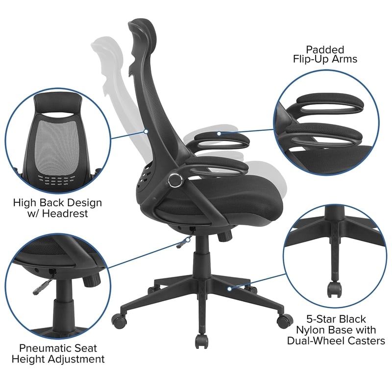 UrbanPro Mid Century High Back Mesh Swivel Office Chair in Black