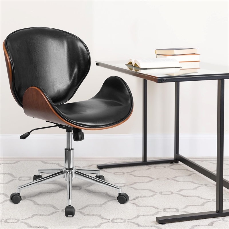UrbanPro Leather Swivel Office Chair in Black and Walnut