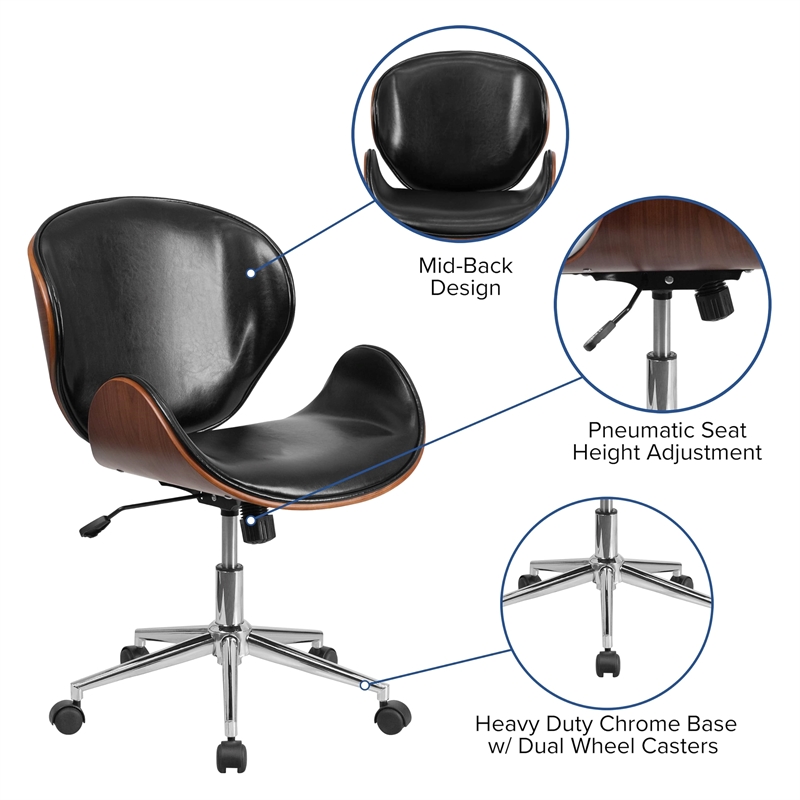 UrbanPro Leather Swivel Office Chair in Black and Walnut