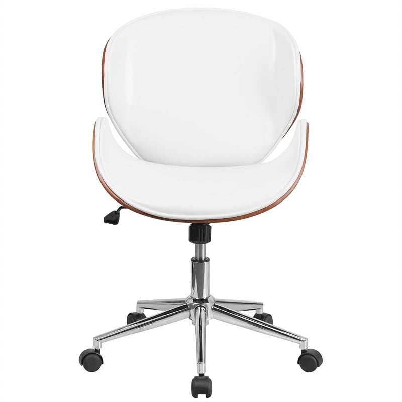 UrbanPro Contemporary Faux Leather Mid-Back Swivel Office Chair in Walnut/White