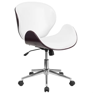 UrbanPro Mid Century Leather Swivel Office Chair in White and Mahogany