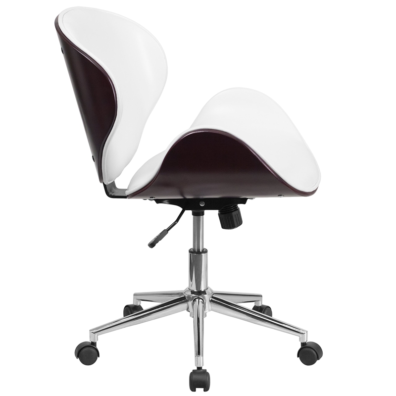 UrbanPro Mid Century Leather Swivel Office Chair in White and Mahogany