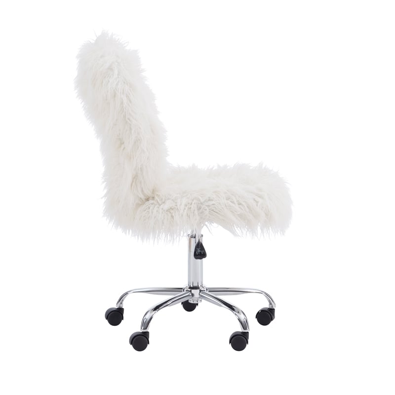 UrbanPro Transitional Faux Fur Fabric Armless Office Task Chair in White/Chrome