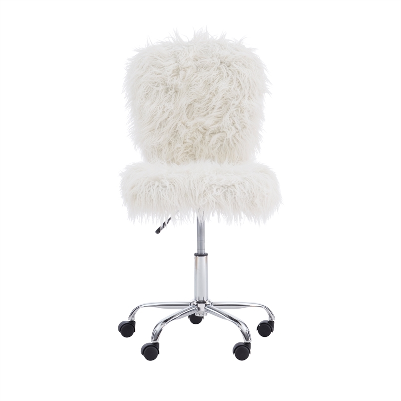 UrbanPro Transitional Faux Fur Fabric Armless Office Task Chair in White/Chrome
