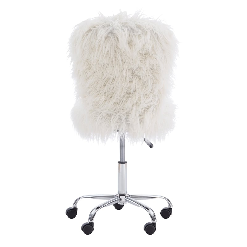 UrbanPro Transitional Faux Fur Fabric Armless Office Task Chair in White/Chrome