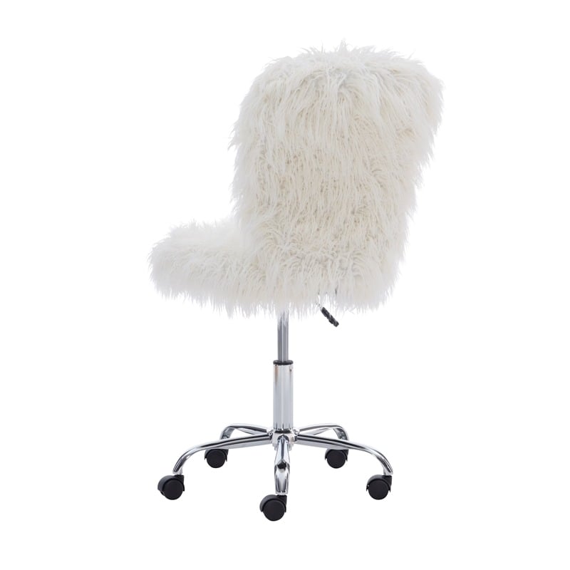UrbanPro Transitional Faux Fur Fabric Armless Office Task Chair in White/Chrome
