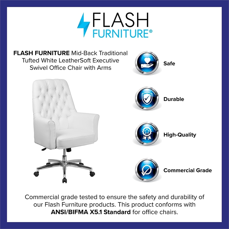 UrbanPro Modern Faux Leather Mid Back Swivel Office Chair in White