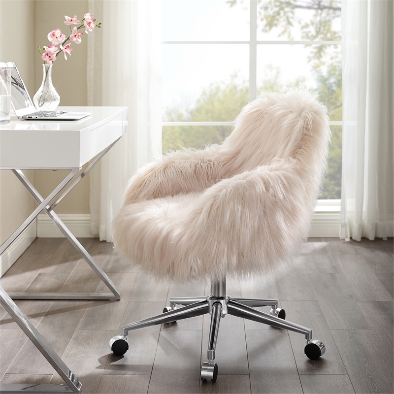 UrbanPro Contemporary Faux Fur Swivel Office Chair in Pink