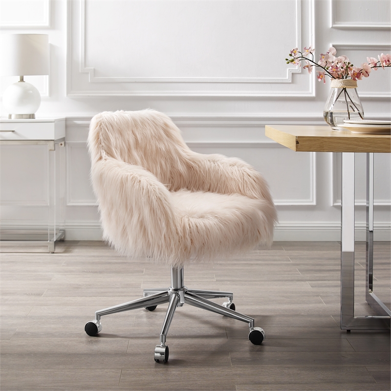 UrbanPro Contemporary Faux Fur Swivel Office Chair in Pink