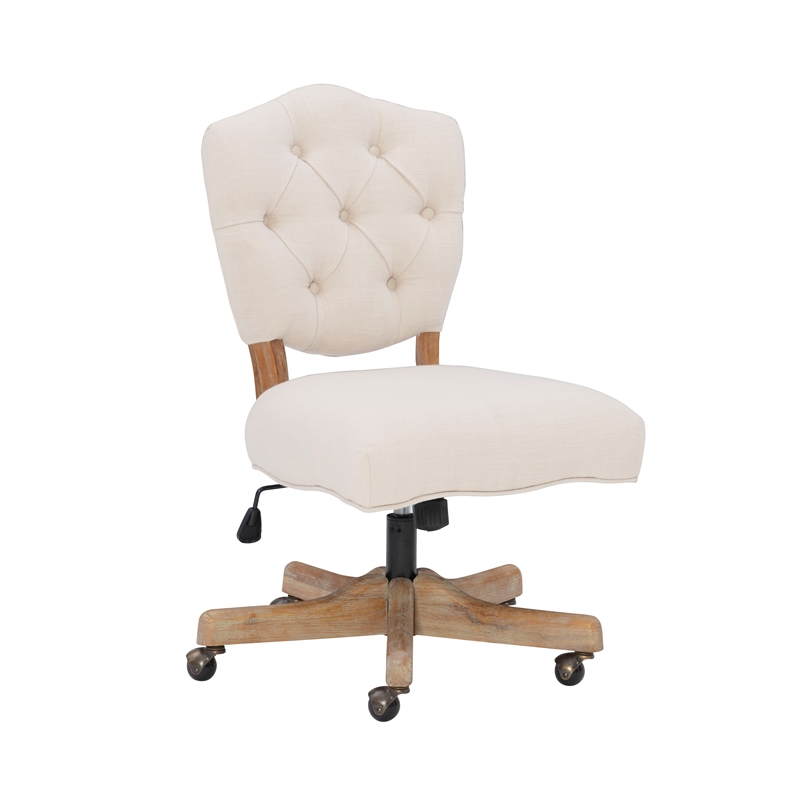 UrbanPro Wood Upholstered Swivel Office Chair in Beige