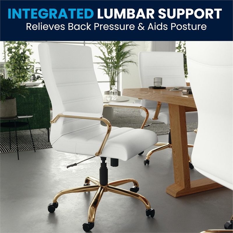 UrbanPro Contemporary Faux Leather High Back Swivel Office Chair in White/Gold