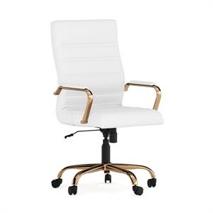 UrbanPro Contemporary Faux Leather High Back Swivel Office Chair in White/Gold