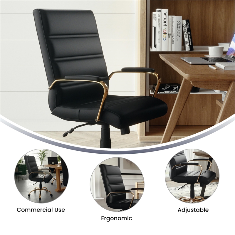 UrbanPro Traditional Mid Back Leather Office Swivel Chair in Black and Gold