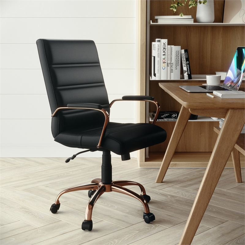 UrbanPro Modern Mid Back Office Swivel Chair in Black and Rose Gold