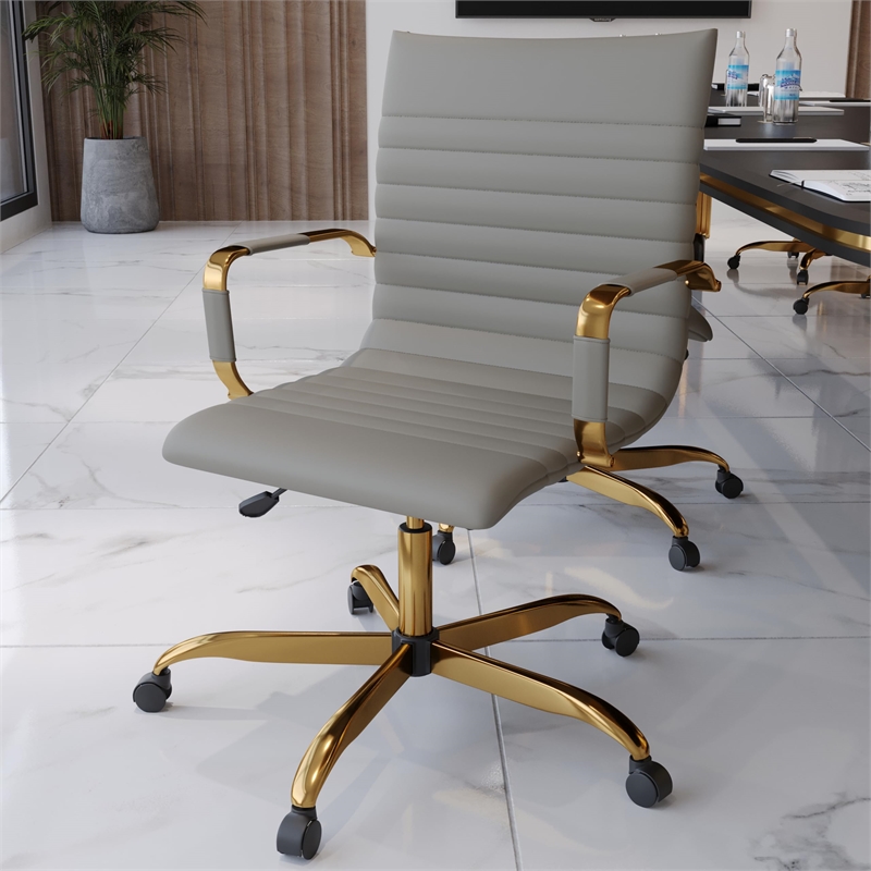 UrbanPro Modern Leather Swivel Gold Office Chair in Tan