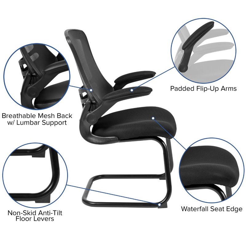 UrbanPro Modern Mesh Sled Office Side Chair in Black