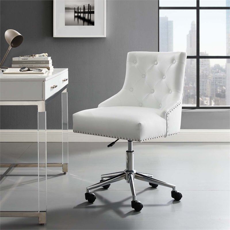 UrbanPro Modern Faux Leather Button Tufted Swivel Office Chair in White