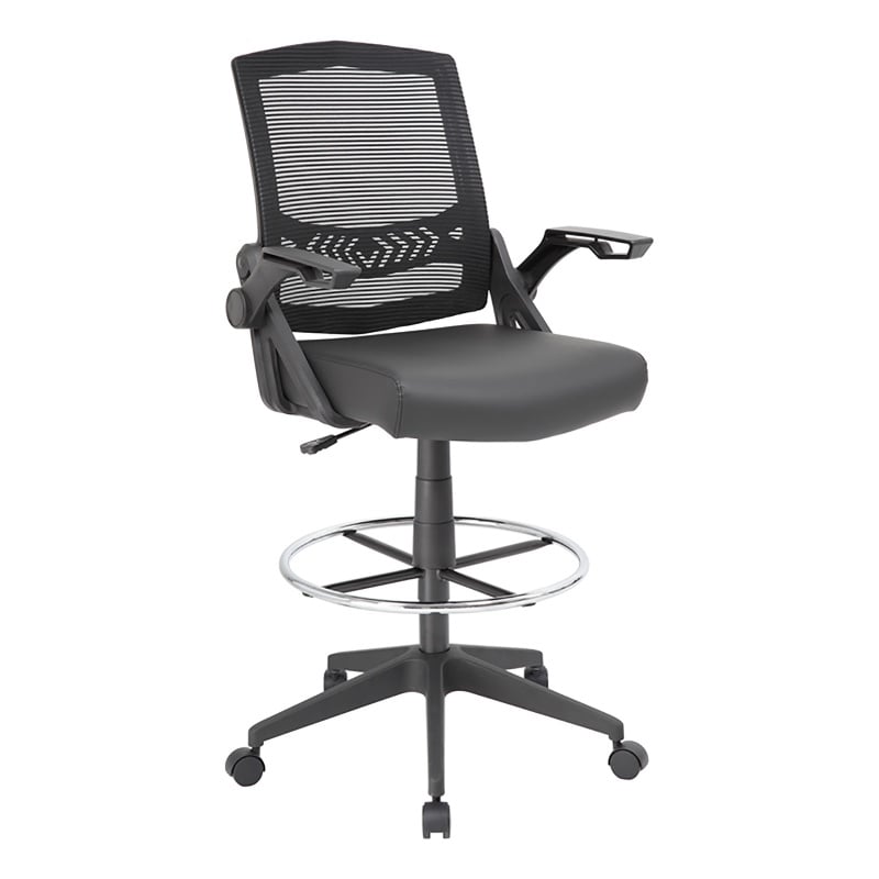 UrbanPro Modern Mesh Fabric Sit-Stand Adjustable Chair with Flip Arms in Black