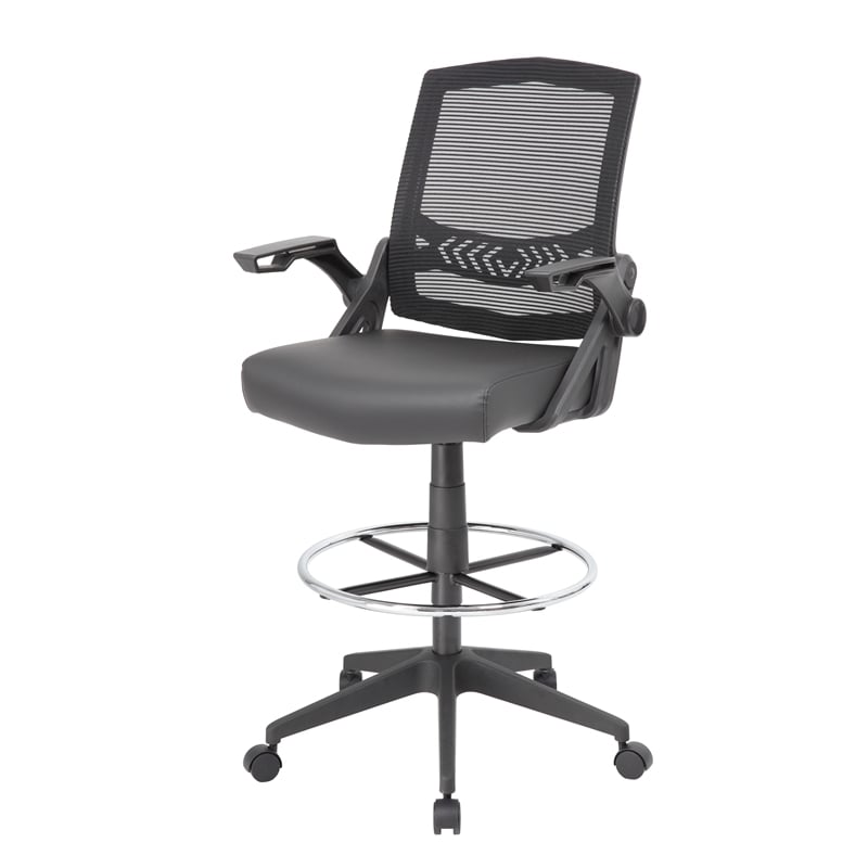 UrbanPro Modern Mesh Fabric Sit-Stand Adjustable Chair with Flip Arms in Black