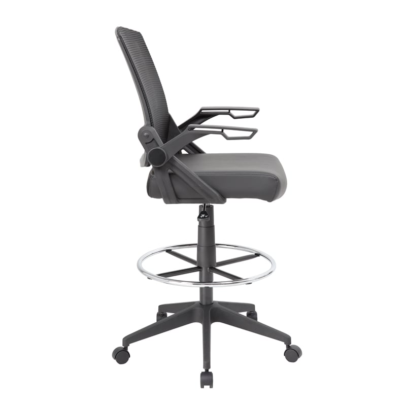 UrbanPro Modern Mesh Fabric Sit-Stand Adjustable Chair with Flip Arms in Black