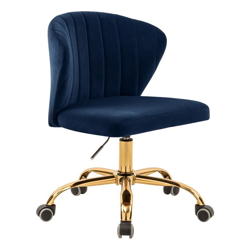 UrbanPro Contemporary Velvet Swivel Adjustable Office Chair in Navy