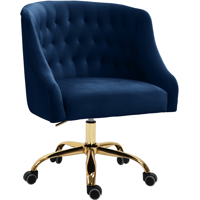 UrbanPro Velvet Swivel Adjustable Office Chair in Soft Navy/Rich Gold
