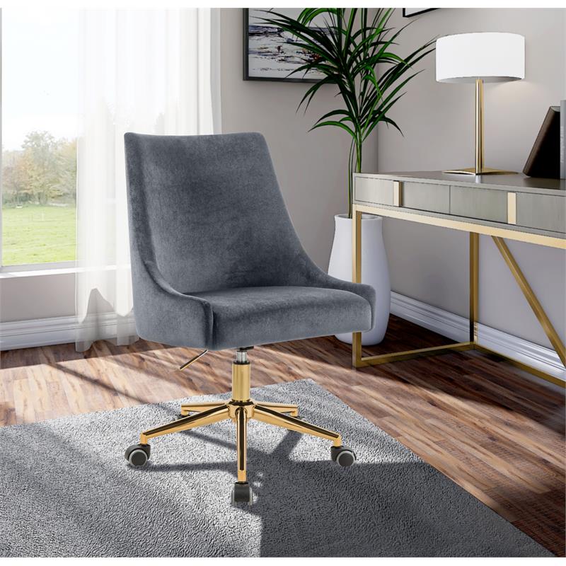 UrbanPro Velvet Swivel Adjustable Office Chair in Soft Gray/Rich Gold