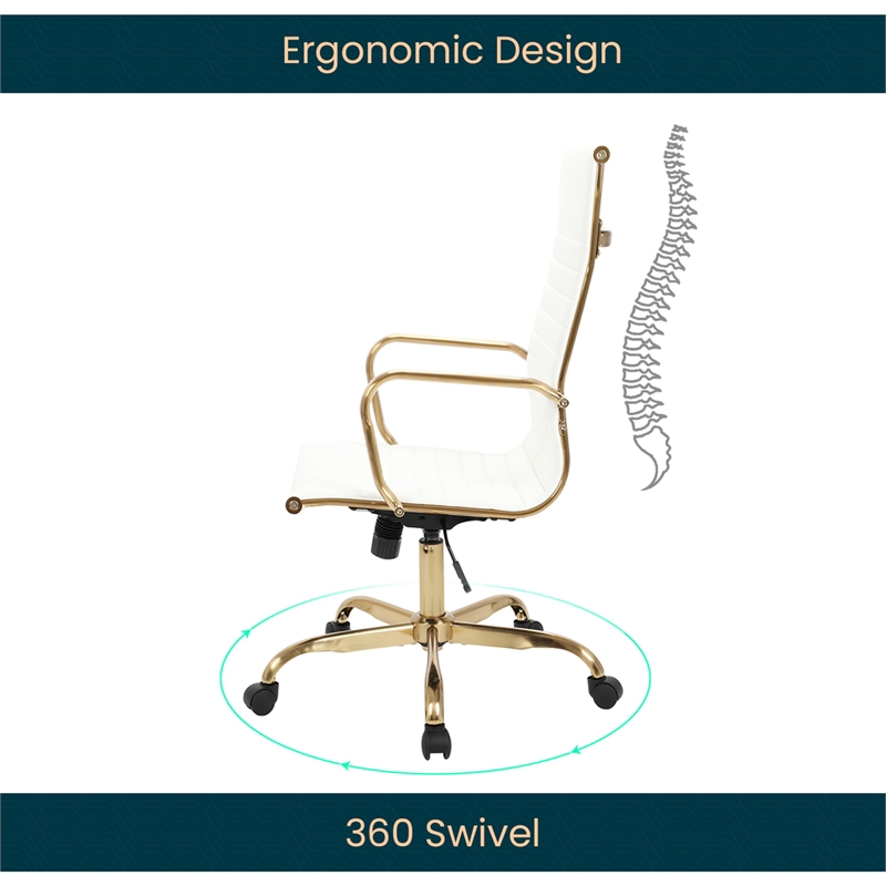 UrbanPro Modern High-Back Faux Leather Office Chair With Gold Frame in White
